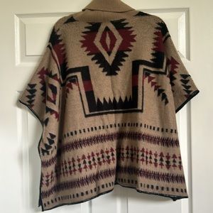 Lucky Brand Wool Knit Aztec Turtleneck Sweater / Poncho / Cape